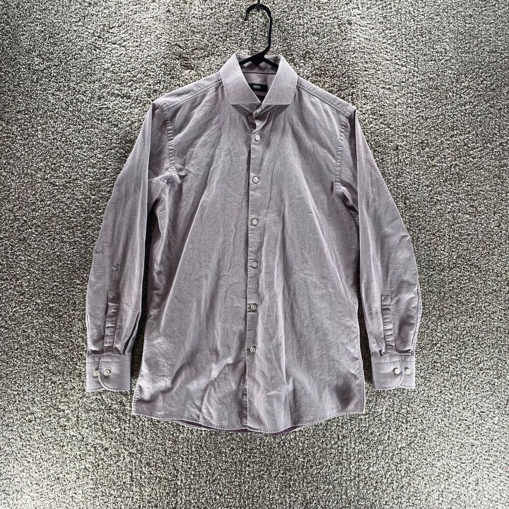 Hugo Boss Shirt Adult Medium Gray Long Sleeve Button Up Casual Preppy‎ Mens Logo